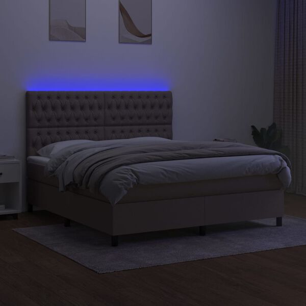 vidaXL Sommier &agrave; lattes de lit et matelas et LED Taupe 180x200cm Tissu