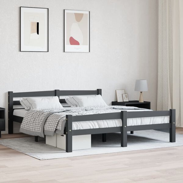 vidaXL Cadre de lit sans matelas gris foncé pin massif 160x200 cm