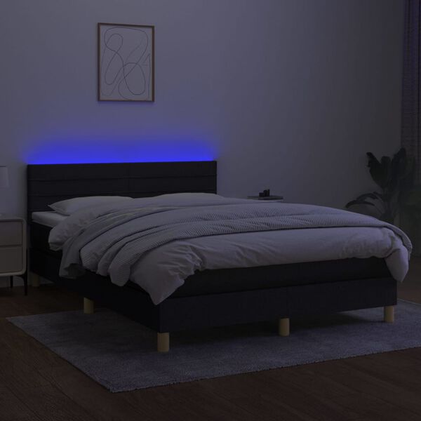vidaXL Sommier &agrave; lattes de lit avec matelas LED Noir 140x200 cm Tissu