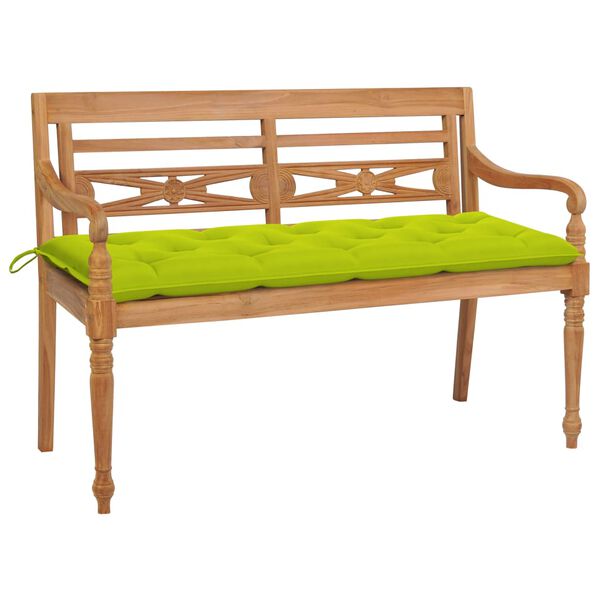 vidaXL Banc Batavia avec coussin vert vif 150 cm Bois de teck massif