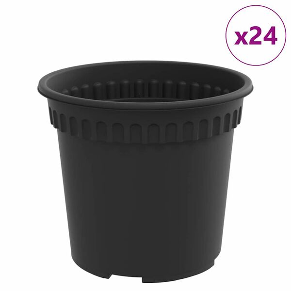 vidaXL Pot &agrave; fleurs rond 24 pcs Noir &Oslash; 15 x 12 cm Plastique