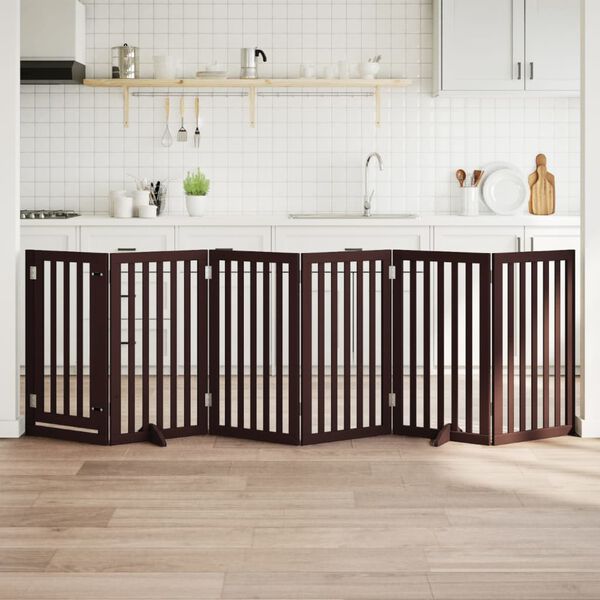 vidaXL Barri&egrave;re pour chiens avec porte 6 panneaux bois de peuplier