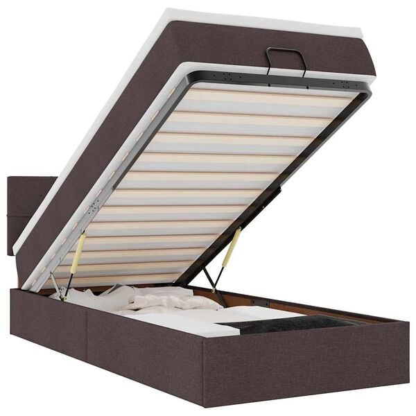 vidaXL Lit ottoman avec matelas et LED marron fonc&eacute; 90x200 cm tissu