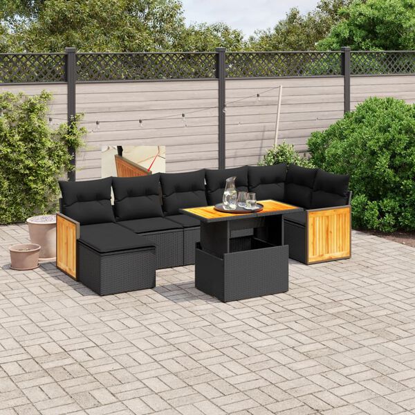 vidaXL Salon de jardin 8 pcs avec coussins noir r&eacute;sine tress&eacute;e
