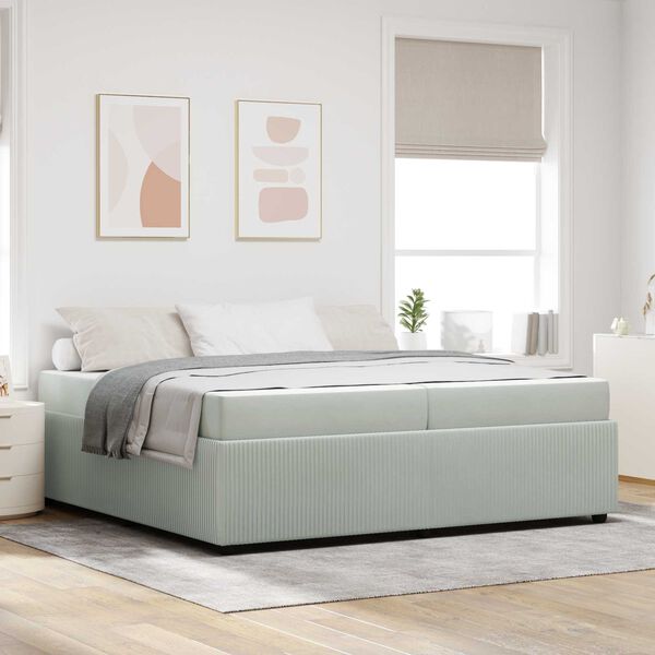 vidaXL Cadre de lit avec matelas Gris clair 200 x 200 cm tissu