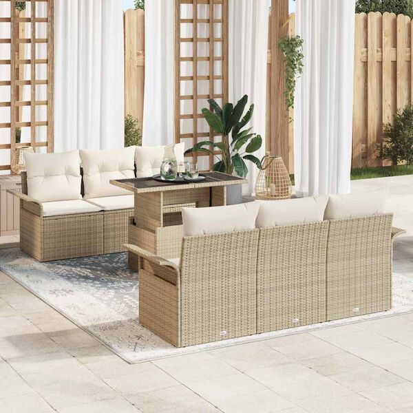 vidaXL Ensemble de canap&eacute; de jardin 7 pcs Beige Poly rotin