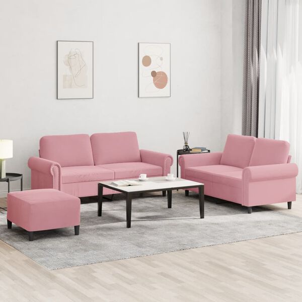 vidaXL Ensemble de canap&eacute;s 3 pcs avec coussins Rose Velours
