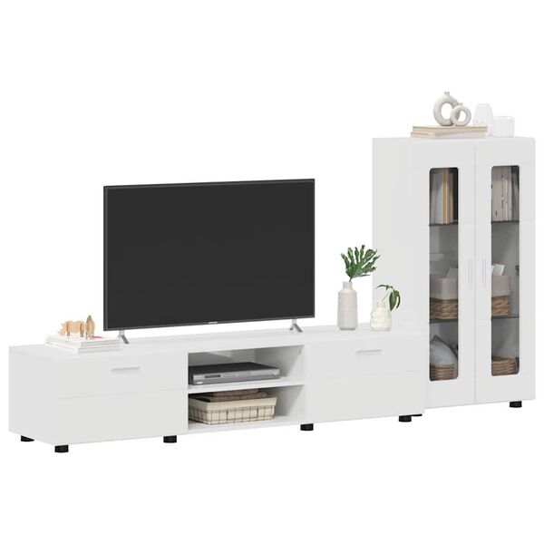 vidaXL Ensemble meuble TV FLORIN Blanc brillant Bois d'ing&eacute;nierie
