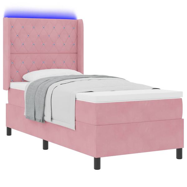 vidaXL Lit &agrave; Ressorts avec Matelas LED Argyle Rose 90 x 190 cm Velours