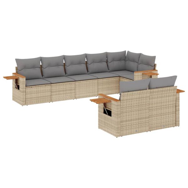 vidaXL Salon de jardin avec coussins 8 pcs beige résine tressée