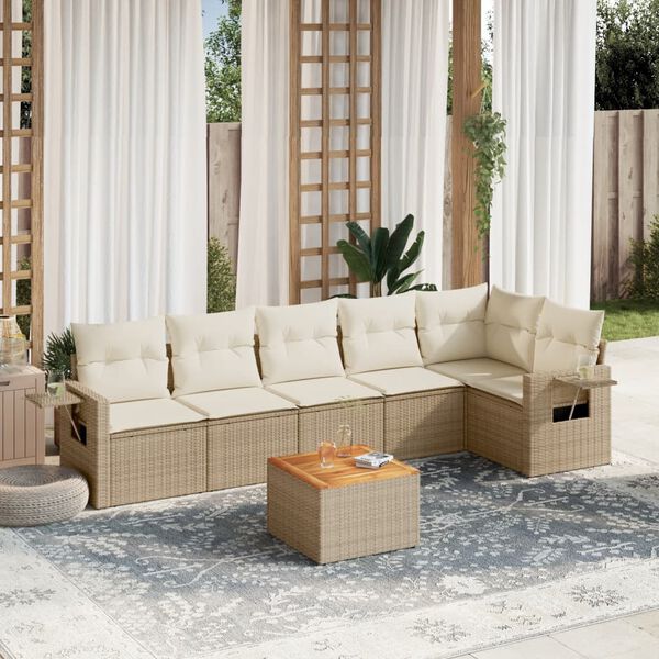 vidaXL Salon de jardin avec coussins 7 pcs beige r&eacute;sine tress&eacute;e