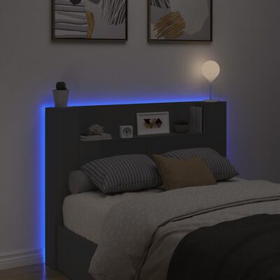 vidaXL Armoire tête de lit avec LED noir 140x16,5x103,5 cm