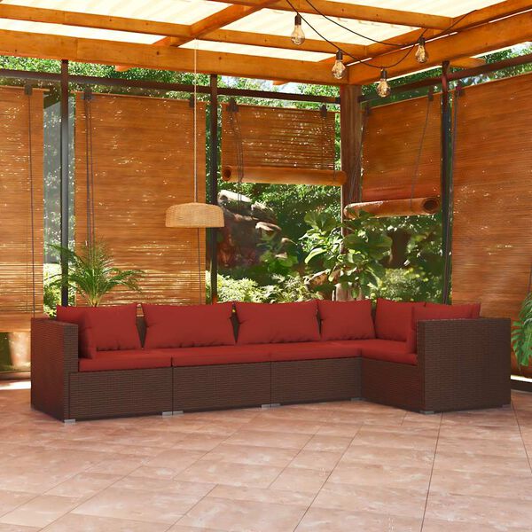 vidaXL Salon de jardin 5 pcs avec coussins r&eacute;sine tress&eacute;e marron