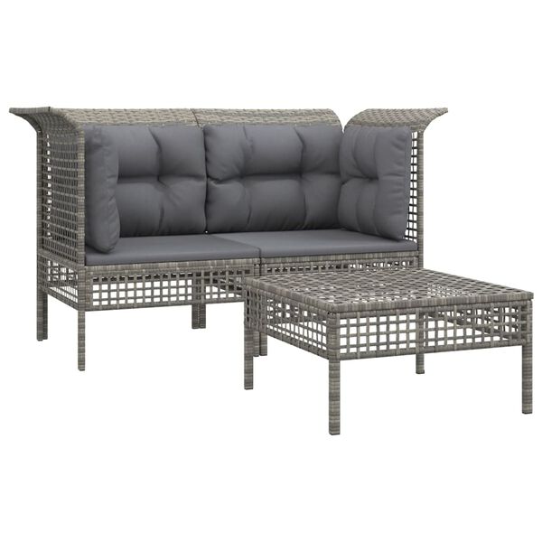 vidaXL Salon de jardin 3 pcs avec coussins Gris Résine tressée