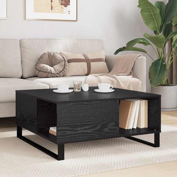 vidaXL Table basse Ch&ecirc;ne noir 80 x 80 x 36,5 cm Bois d'ing&eacute;nierie
