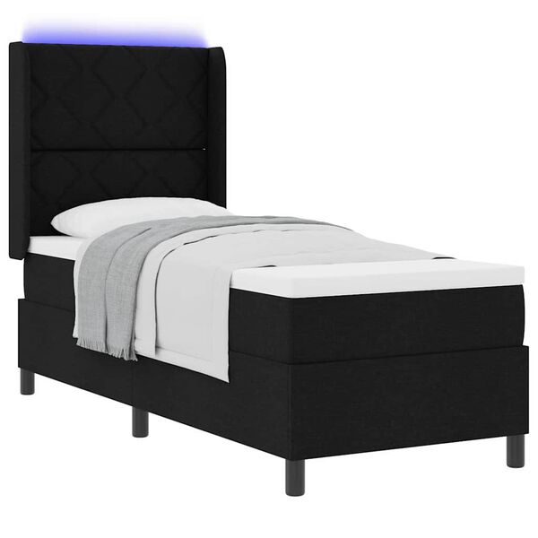vidaXL Lit &agrave; ressort LED avec matelas Noir 80 x 200 cm tissu