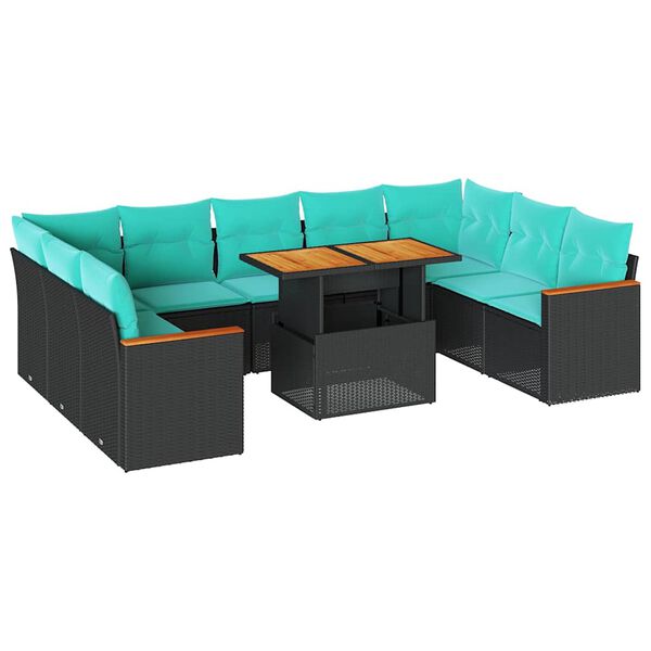 vidaXL Salon de jardin 10 pcs avec coussins noir r&eacute;sine tress&eacute;e