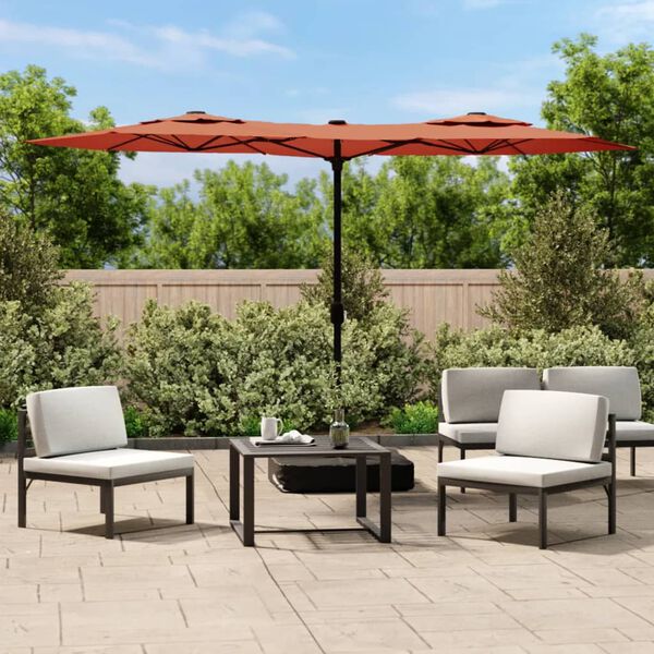 vidaXL Parasol de jardin &agrave; double t&ecirc;te terre cuite 316x145 cm