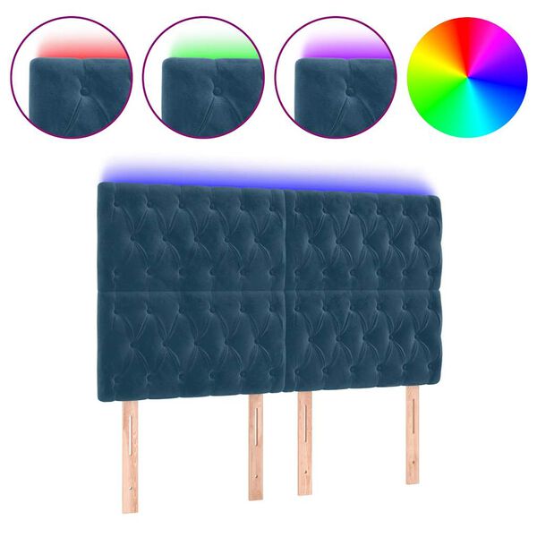 vidaXL T&ecirc;te de lit &agrave; LED Bleu fonc&eacute; 160x7x118/128 cm Velours