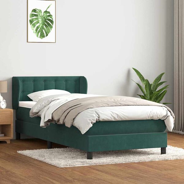 vidaXL Sommier &agrave; lattes de lit et matelas vert fonc&eacute; 80x220 cm velours