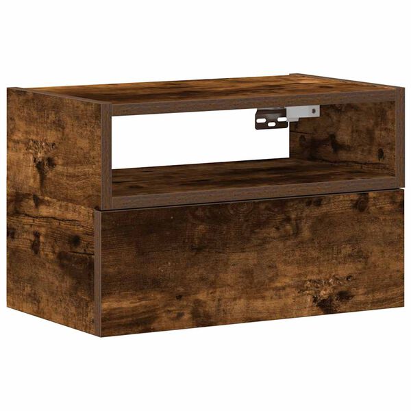 vidaXL Table de chevet murale ch&ecirc;ne fum&eacute; 45x26x28,5 cm