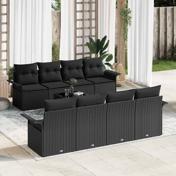 vidaXL Ensemble de canap&eacute; de jardin avec coussin 9 pcs Noir polyrotin