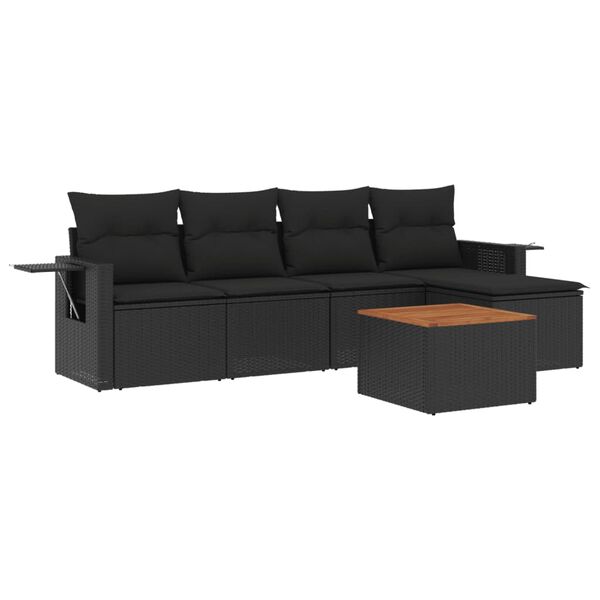 vidaXL Salon de jardin 6 pcs avec coussins noir r&eacute;sine tress&eacute;e