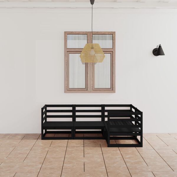 vidaXL Salon de jardin 4 pcs noir bois de pin massif