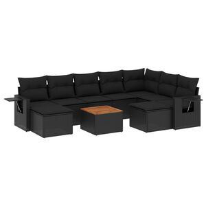 vidaXL Salon de jardin 10 pcs avec coussins noir r&eacute;sine tress&eacute;e