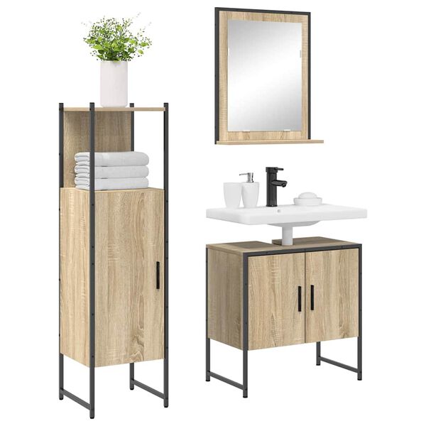 vidaXL Ensemble de mobilier de salle de bain avec &eacute;tag&egrave;re 3 pcs Marron