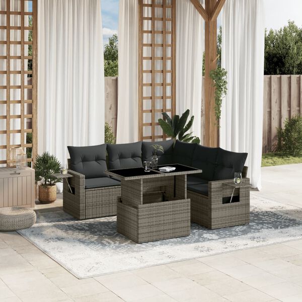 vidaXL Salon de jardin 6 pcs avec coussins gris résine tressée