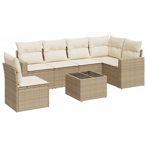 vidaXL Salon de jardin avec coussins 7 pcs beige r&eacute;sine tress&eacute;e