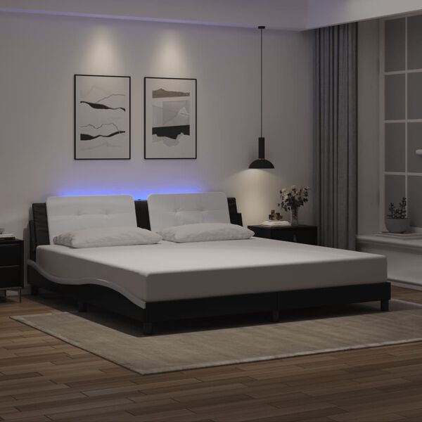 vidaXL Cadre de lit avec LED sans matelas Zadar noir et blanc 200x200 cm