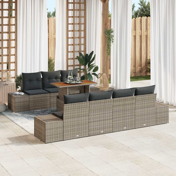 vidaXL Ensemble de canap&eacute; de jardin 8 pcs Gris Poly rotin