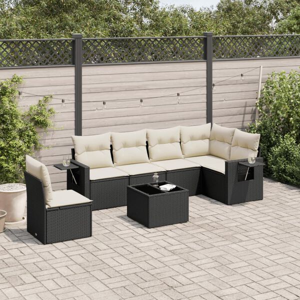 vidaXL Salon de jardin 7 pcs avec coussins noir r&eacute;sine tress&eacute;e