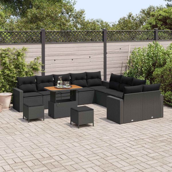 vidaXL Ensemble de canap&eacute; de jardin avec coussin 17 pcs Noir polyrotin