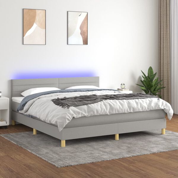 vidaXL Sommier &agrave; lattes de lit matelas et LED Gris clair 160x200 cm