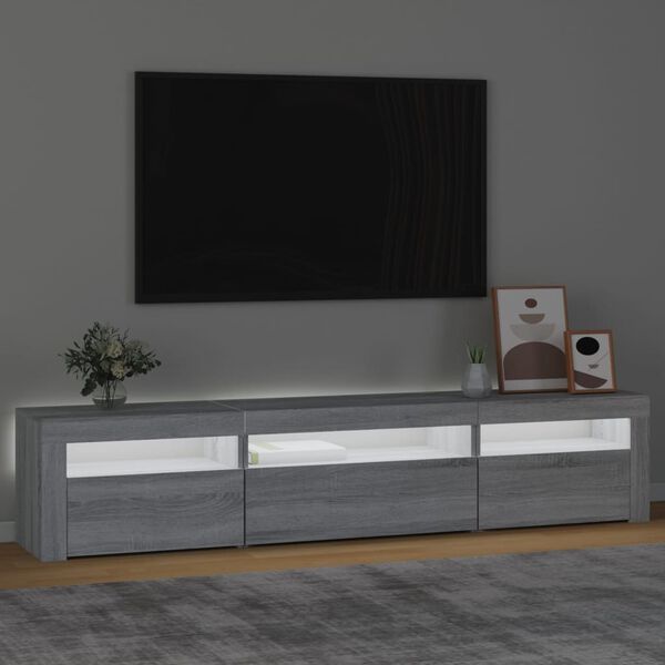 vidaXL Meuble TV avec lumières LED Sonoma gris 195x35x40 cm