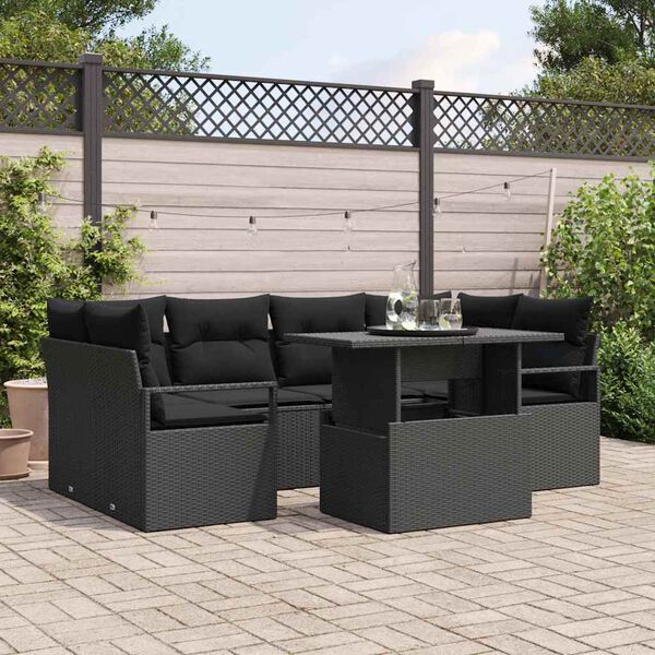 vidaXL Ensemble de canap&eacute; de jardin avec stockage 7 pcs Noir polyrotin