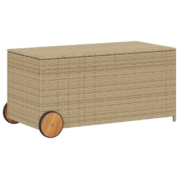 vidaXL Boîte de rangement de jardin et roues mélange beige 190L rotin