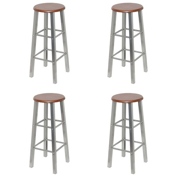 vidaXL Tabourets de bar lot de 4 argenté et marron MDF