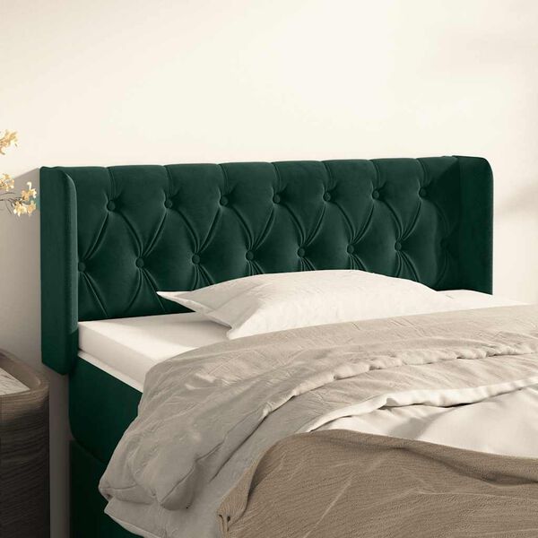 vidaXL T&ecirc;te de lit avec oreilles Vert fonc&eacute; 103x16x78/88 cm Velours