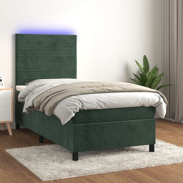 vidaXL Sommier &agrave; lattes de lit matelas LED Vert fonc&eacute; 90x200cm Velours