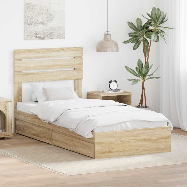 vidaXL Lit de Rangement Ch&ecirc;ne Sonoma 90 x 190 cm Bois d'ing&eacute;nierie