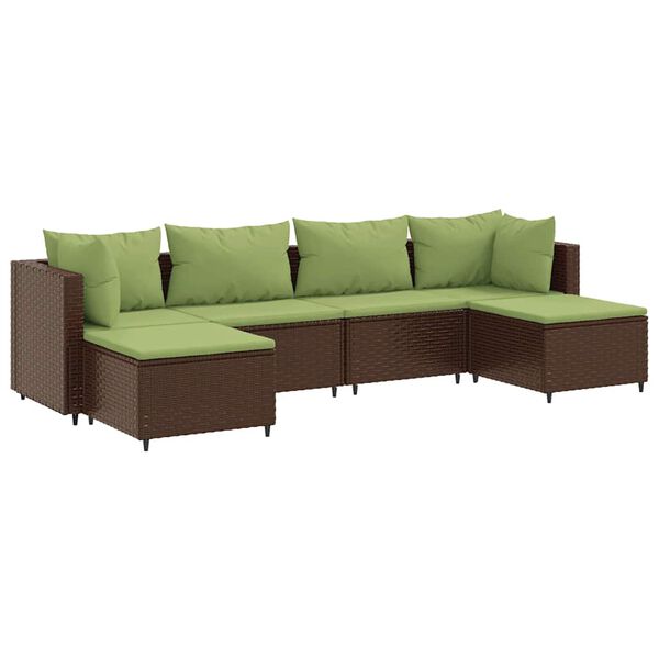 vidaXL Salon de jardin 6 pcs avec coussins Marron R&eacute;sine tress&eacute;e