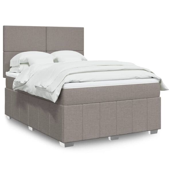 vidaXL Sommier &agrave; lattes de lit avec matelas Taupe 140x190 cm Tissu