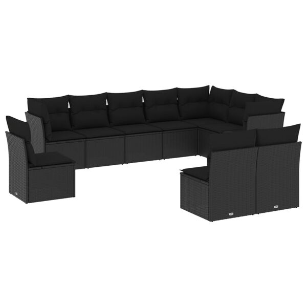 vidaXL Salon de jardin 10 pcs avec coussins noir r&eacute;sine tress&eacute;e