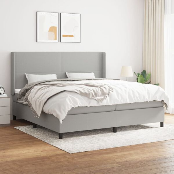 vidaXL Sommier &agrave; lattes de lit avec matelas Gris clair 200x200cm Tissu