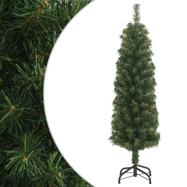vidaXL Sapin de No&euml;l artificiel mince avec support vert 120 cm PVC