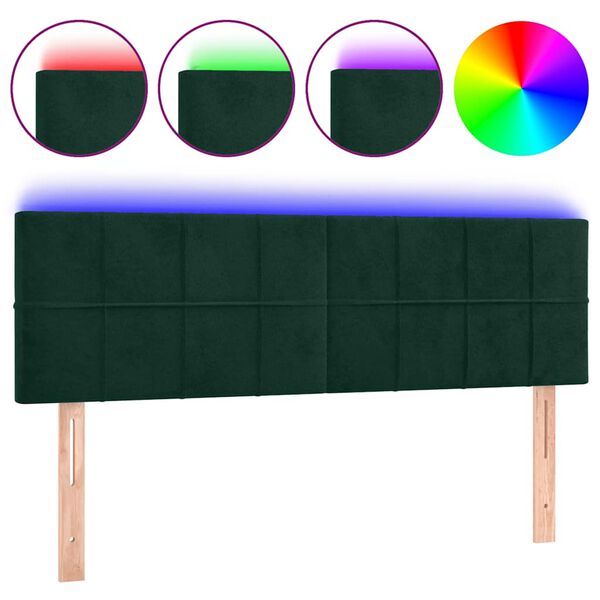 vidaXL T&ecirc;te de lit &agrave; LED Vert fonc&eacute; 144x5x78/88 cm Velours